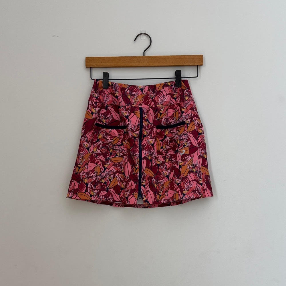 Foray Golf Pink Floral Abstract Skort Women's XS Navy Trim Built-In Shorts